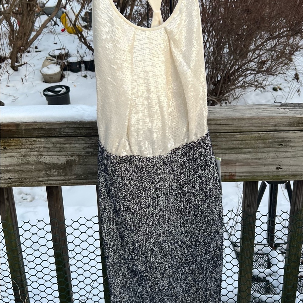 NWT Rachel Roy Sequined Top Navy Tweed Bottom Dress Damaged Slip Lining Size 4